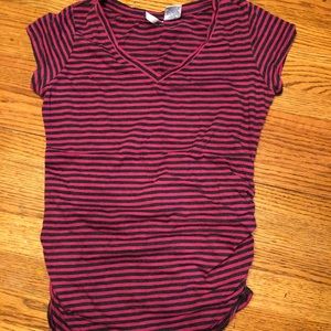 Hot pink and charcoal grey stripped maternity